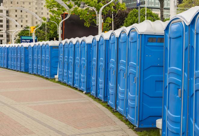 a row of sleek and modern portable restrooms at a special outdoor event in Fleetwood, PA